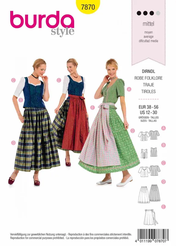 Burda 7870 dirndl dam, stl 38-56 - Bra pris just nu